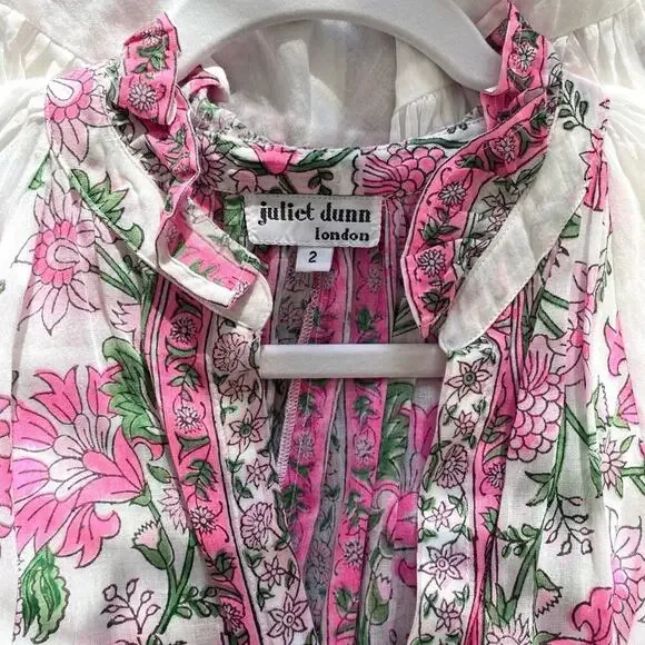 Juliet Dunn Blouson Mini Dress With Pink Floral Rose Print Cotton Tuckernuck - Picture 14 of 15